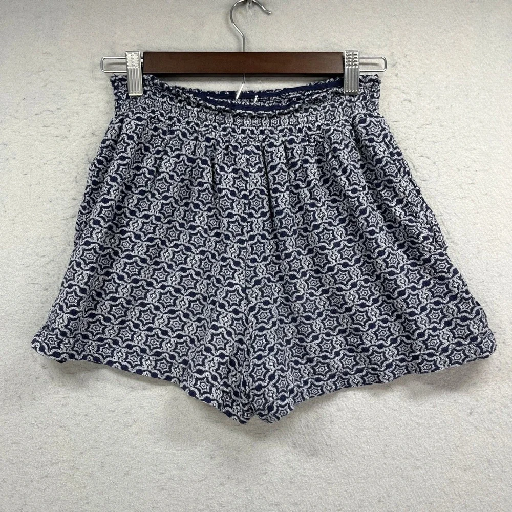 Knox Rose Shorts Womens Small Blue Geometric Smocked Pull On Lined Blend Boho